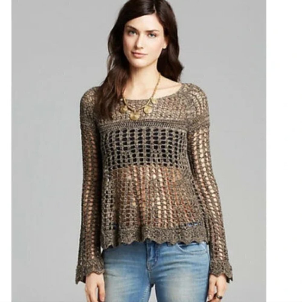Free People Annabelle Crochet Pullover Top Beach Cover-up Sz S #136B
